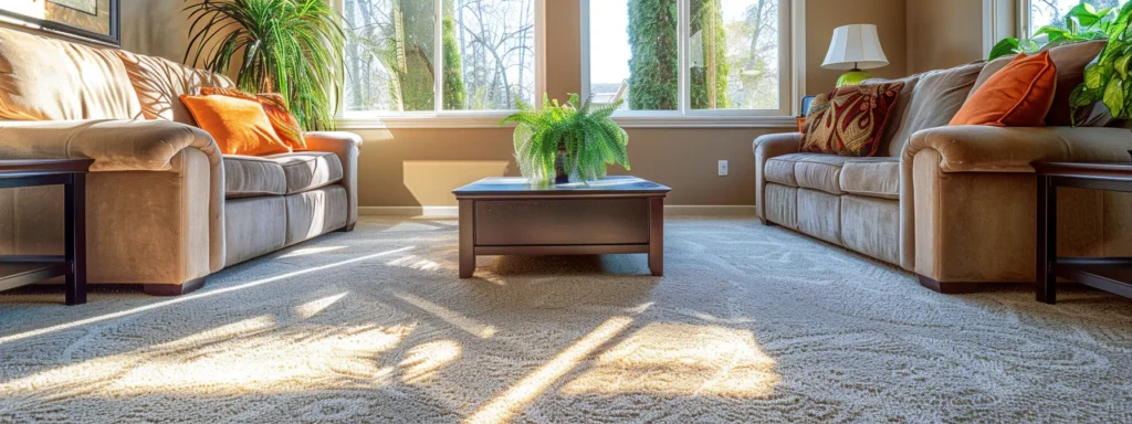 a bright, inviting living room in houston features a vibrant, freshly cleaned carpet with a few lingering stains subtly highlighted, emphasizing the contrast between effective diy stain removal techniques and professional cleaning solutions.