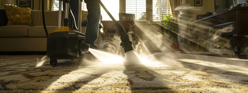 a professional carpet cleaning technician uses advanced steam cleaning equipment in a sunlit houston room, showcasing the vibrant transformation of a stained carpet to pristine condition.