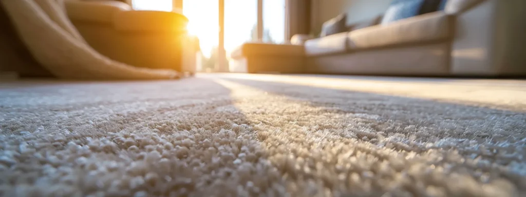 a vibrant scene of a professionally cleaned carpet glistening under soft, natural light, showcasing its rich texture and color contrast against the backdrop of a cozy, well-furnished living room, emphasizes the transformative power of expert carpet cleaning services.