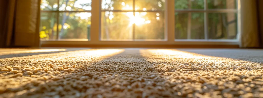 a vibrant carpet cleaning scene in houston showcases a lush, eco-friendly environment, featuring a spotless, richly colored carpet with fresh, bright sunlight streaming in through a window, emphasizing the transformative effects of specialty cleaning services.