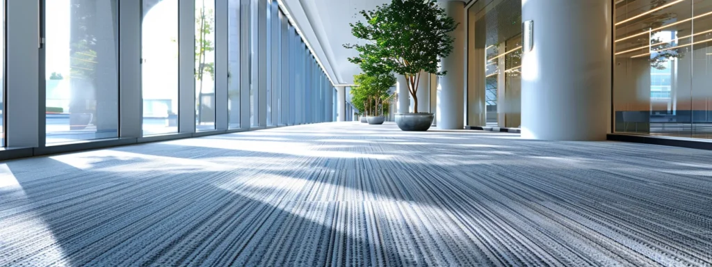 a sleek, modern office interior showcases a pristine, well-maintained carpet paired with a professional cleaning kit, emphasizing the importance of preventative measures against tough stains.