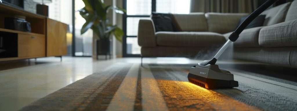 a sleek, modern carpet cleaning service in an urban houston setting showcases advanced hot water extraction equipment and high-powered vacuums in action, capturing the efficiency and professionalism of expert pet stain removal techniques.